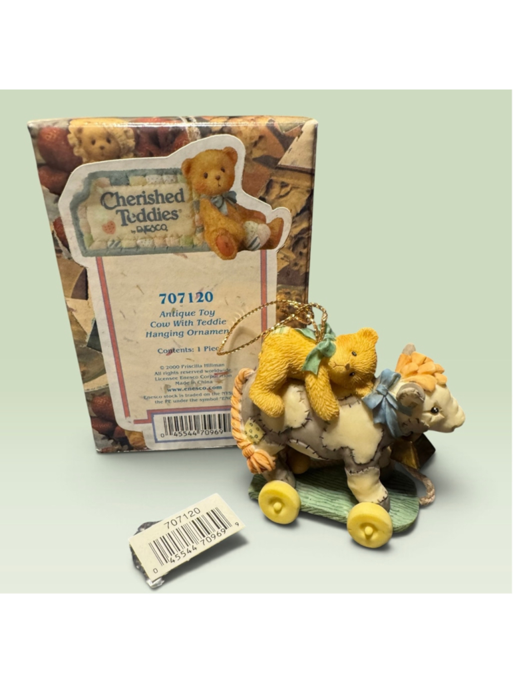 Cherished Teddies Cow with Teddie Hanging Ornament Antique Toy #707120